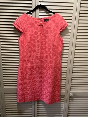 Textured Coral Pink Cap-Sleeve Midi Shift Dress